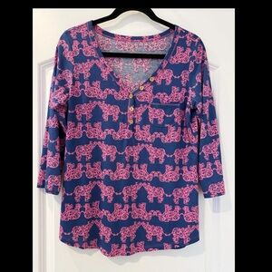 NWOT Lilly Pulitzer Palmetto Shirt Top Pink Elephant Blue Pima Cotton